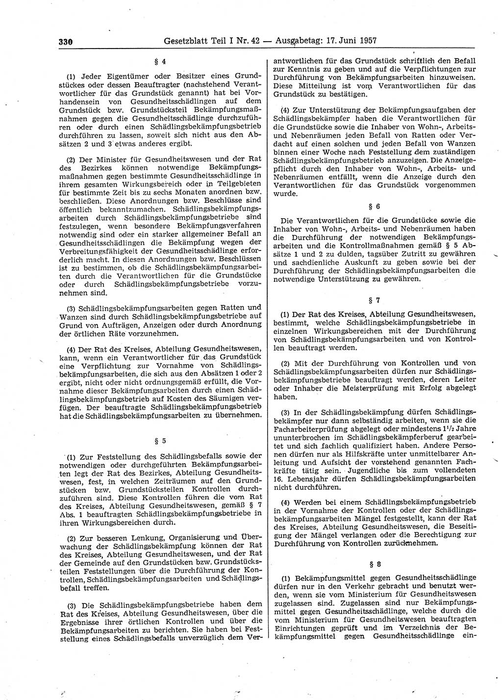 Gesetzblatt (GBl.) der Deutschen Demokratischen Republik (DDR) Teil Ⅰ 1957, Seite 330 (GBl. DDR Ⅰ 1957, S. 330)