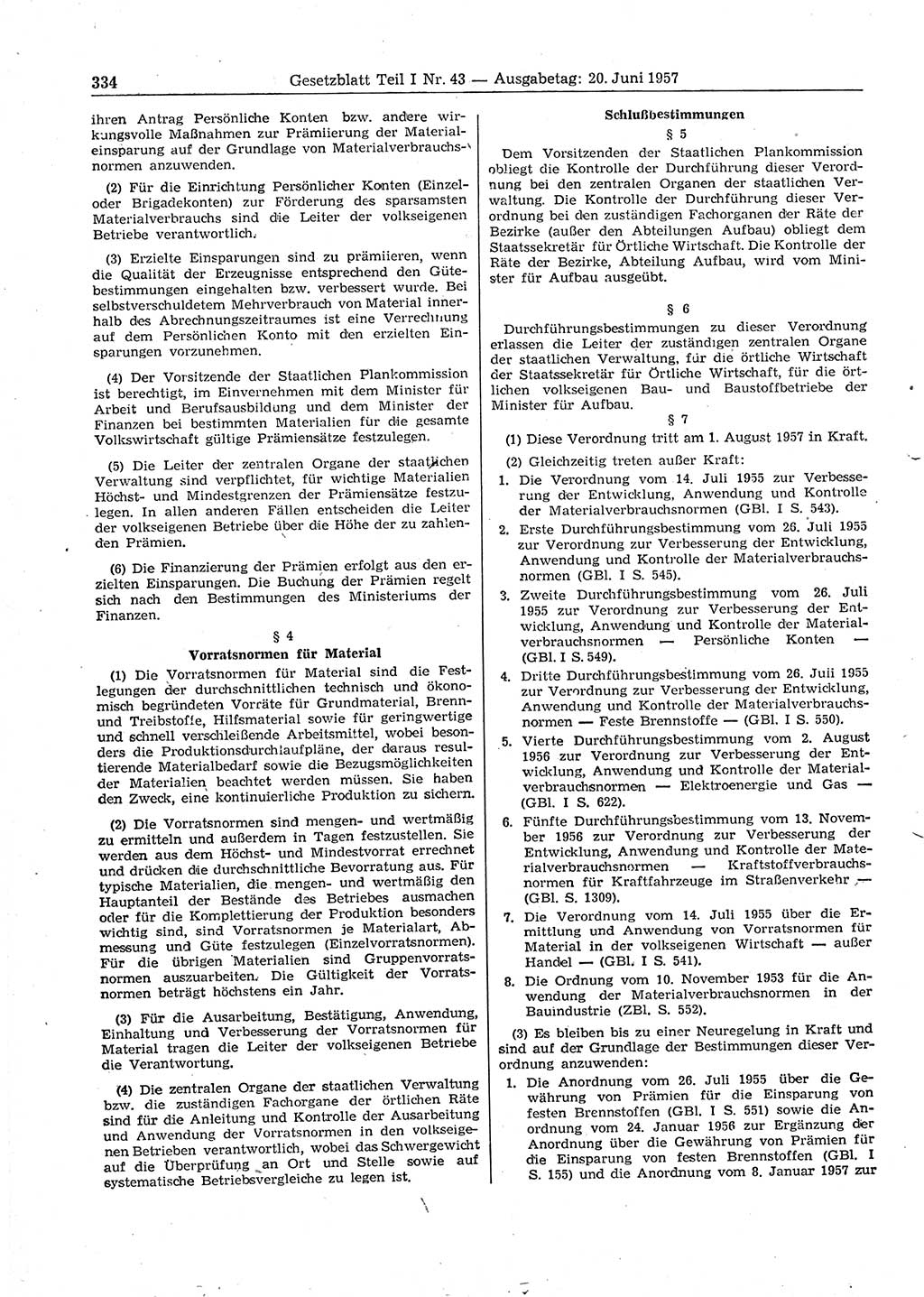 Gesetzblatt (GBl.) der Deutschen Demokratischen Republik (DDR) Teil Ⅰ 1957, Seite 334 (GBl. DDR Ⅰ 1957, S. 334)