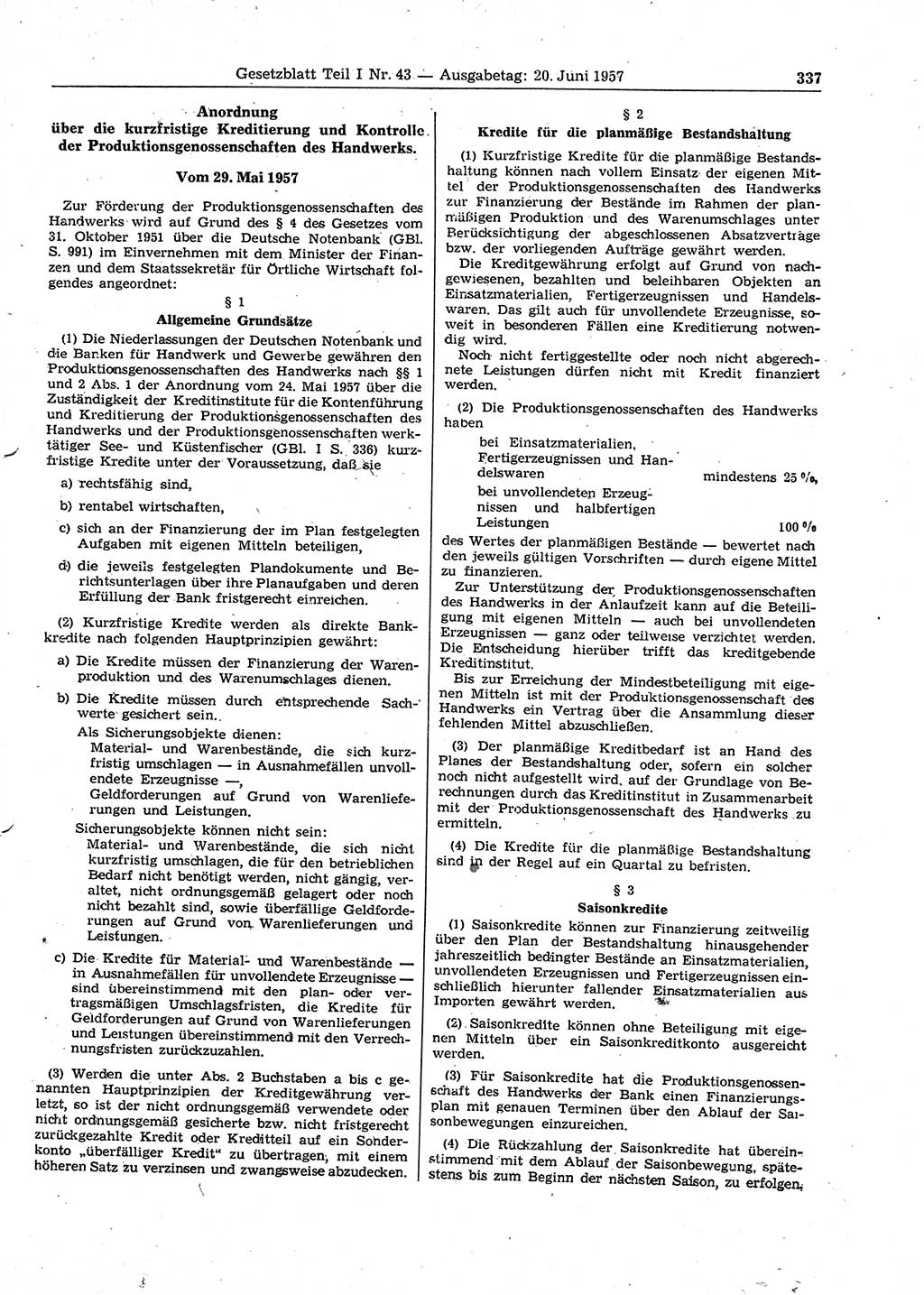 Gesetzblatt (GBl.) der Deutschen Demokratischen Republik (DDR) Teil Ⅰ 1957, Seite 337 (GBl. DDR Ⅰ 1957, S. 337)