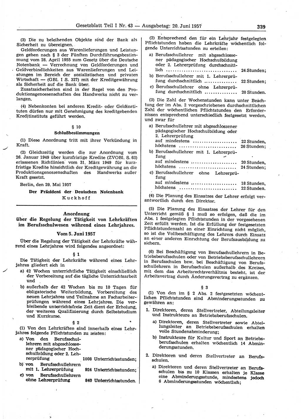 Gesetzblatt (GBl.) der Deutschen Demokratischen Republik (DDR) Teil Ⅰ 1957, Seite 339 (GBl. DDR Ⅰ 1957, S. 339)