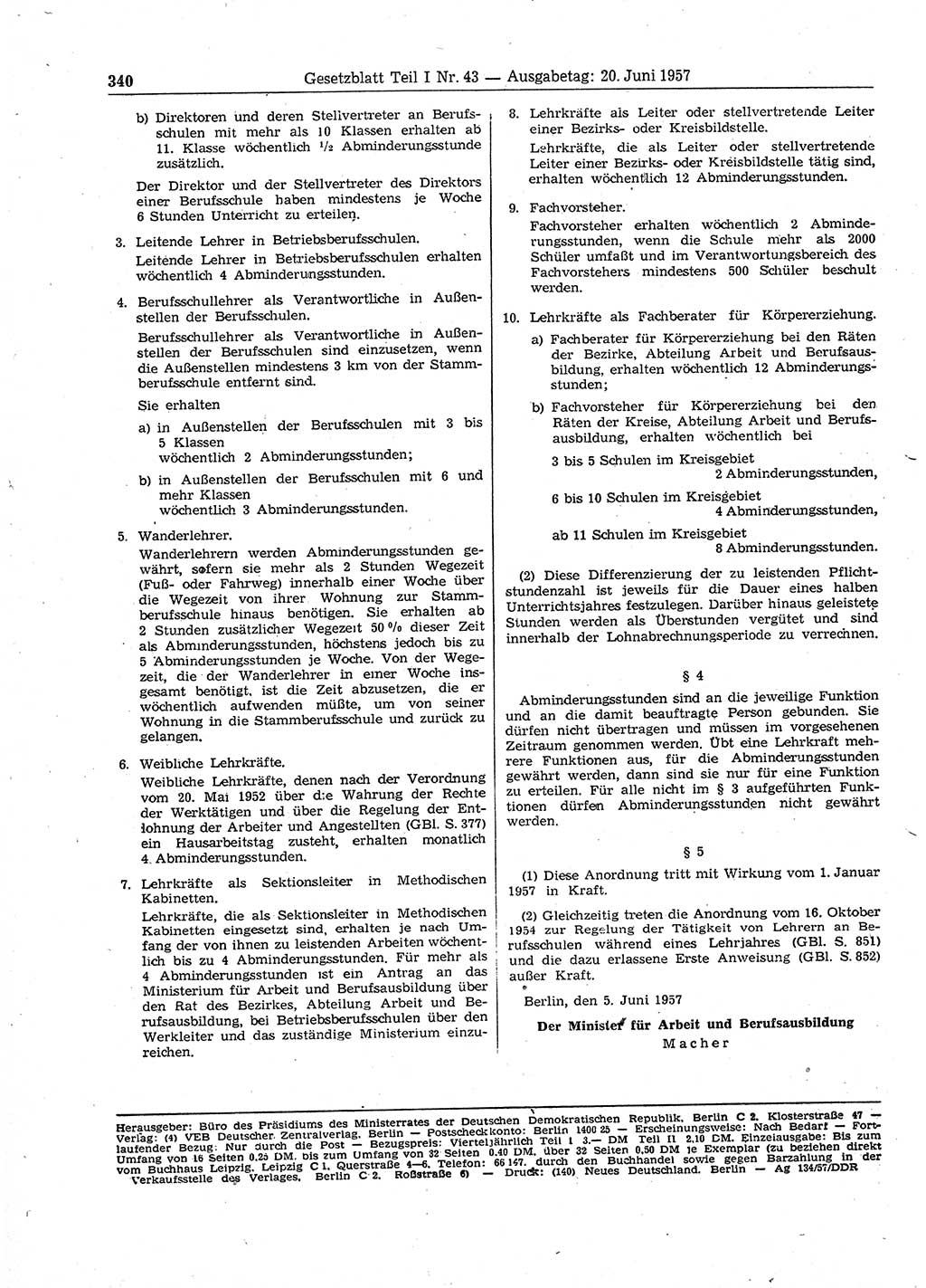 Gesetzblatt (GBl.) der Deutschen Demokratischen Republik (DDR) Teil Ⅰ 1957, Seite 340 (GBl. DDR Ⅰ 1957, S. 340)
