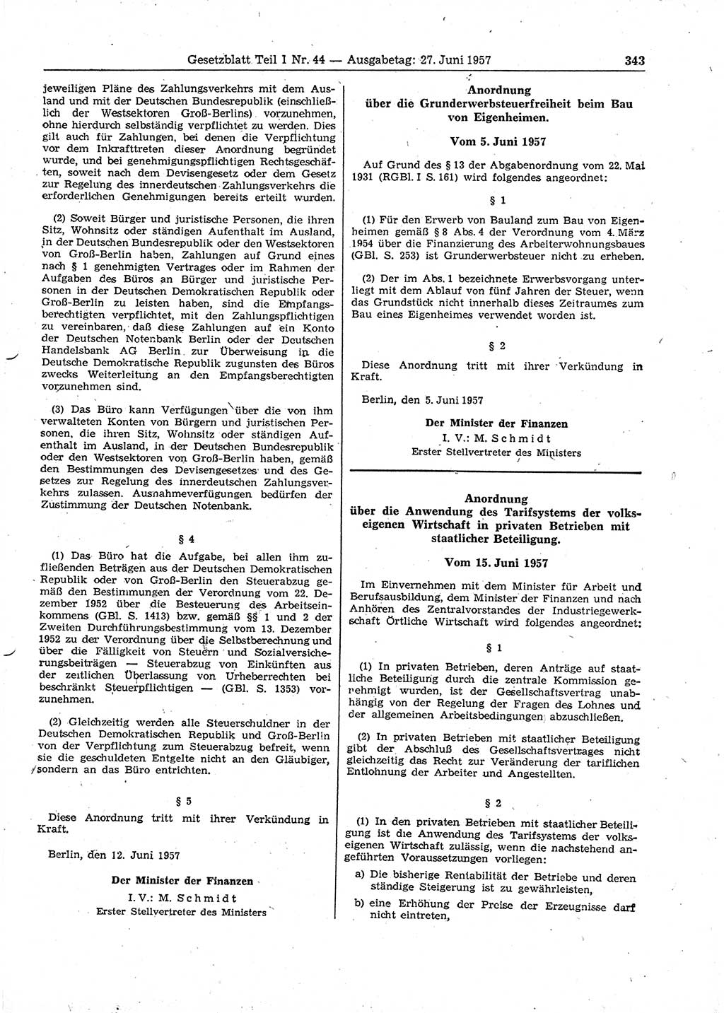 Gesetzblatt (GBl.) der Deutschen Demokratischen Republik (DDR) Teil Ⅰ 1957, Seite 343 (GBl. DDR Ⅰ 1957, S. 343)