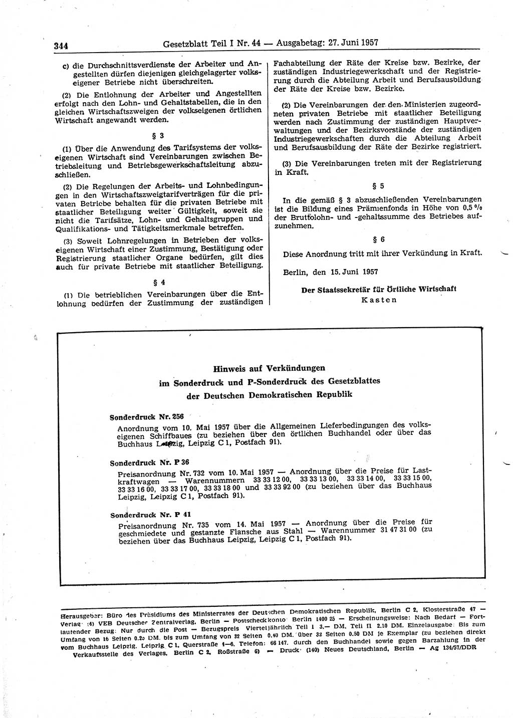 Gesetzblatt (GBl.) der Deutschen Demokratischen Republik (DDR) Teil Ⅰ 1957, Seite 344 (GBl. DDR Ⅰ 1957, S. 344)