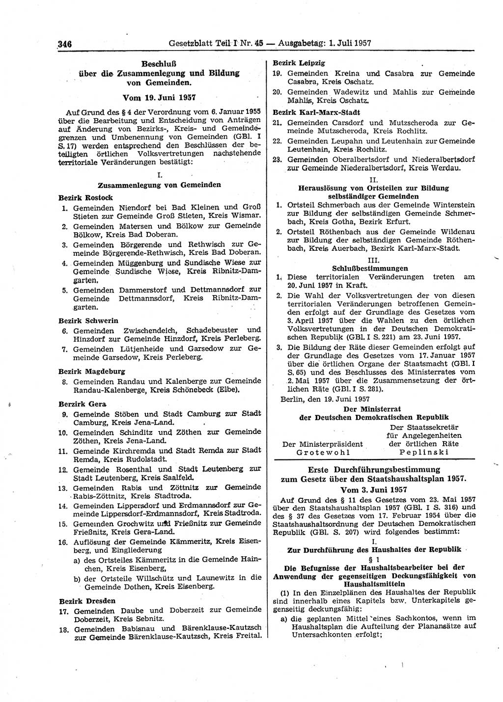 Gesetzblatt (GBl.) der Deutschen Demokratischen Republik (DDR) Teil Ⅰ 1957, Seite 346 (GBl. DDR Ⅰ 1957, S. 346)