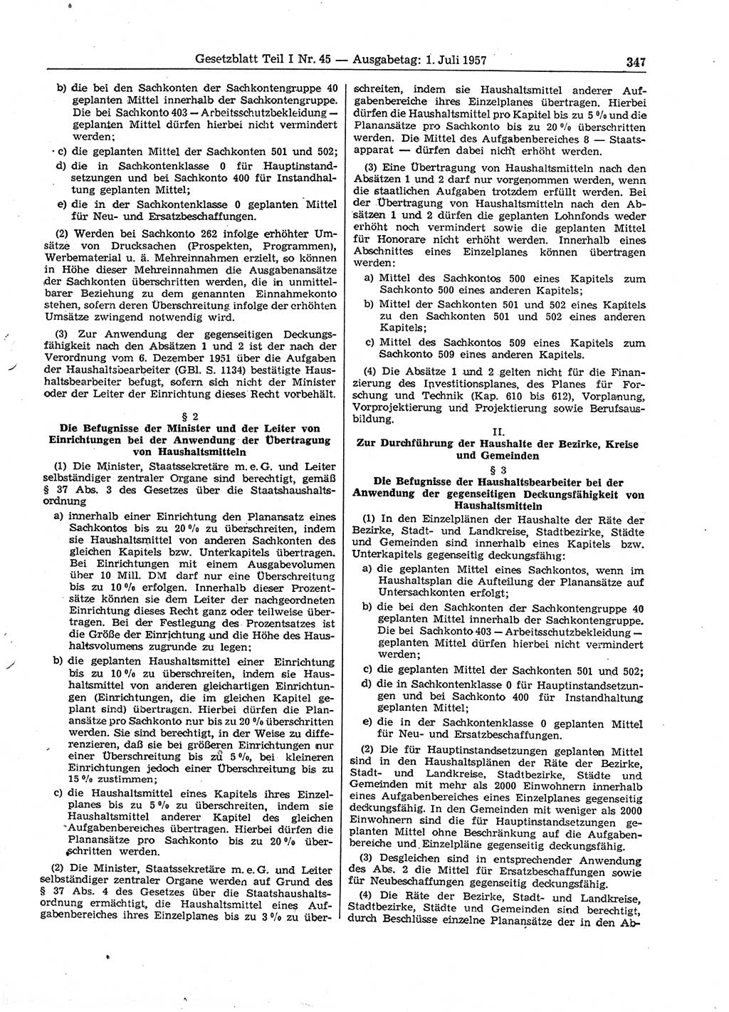 Gesetzblatt (GBl.) der Deutschen Demokratischen Republik (DDR) Teil Ⅰ 1957, Seite 347 (GBl. DDR Ⅰ 1957, S. 347)