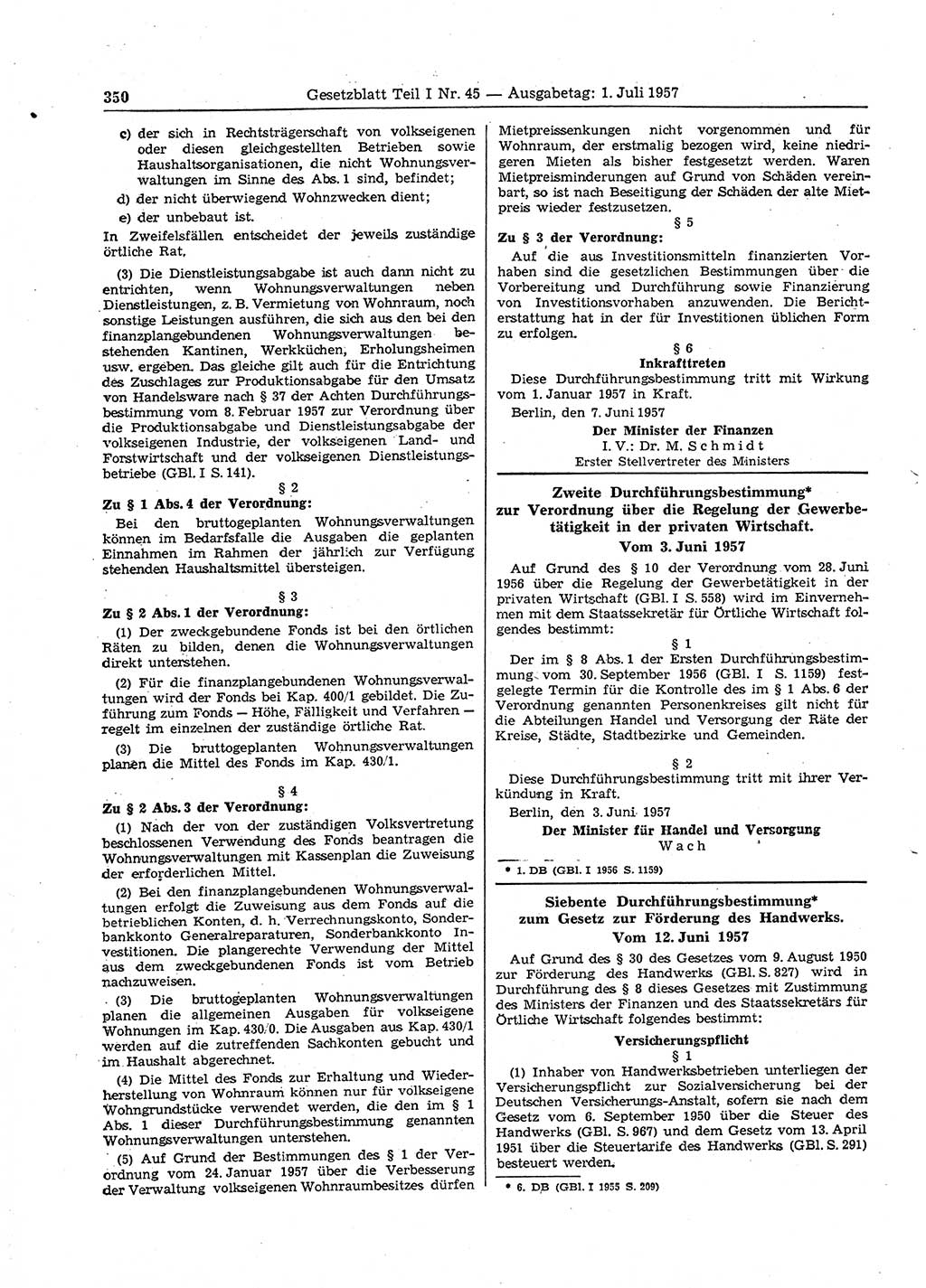 Gesetzblatt (GBl.) der Deutschen Demokratischen Republik (DDR) Teil Ⅰ 1957, Seite 350 (GBl. DDR Ⅰ 1957, S. 350)