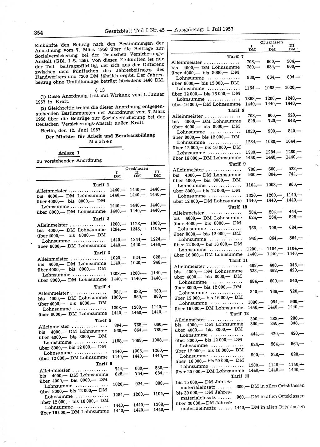 Gesetzblatt (GBl.) der Deutschen Demokratischen Republik (DDR) Teil Ⅰ 1957, Seite 354 (GBl. DDR Ⅰ 1957, S. 354)