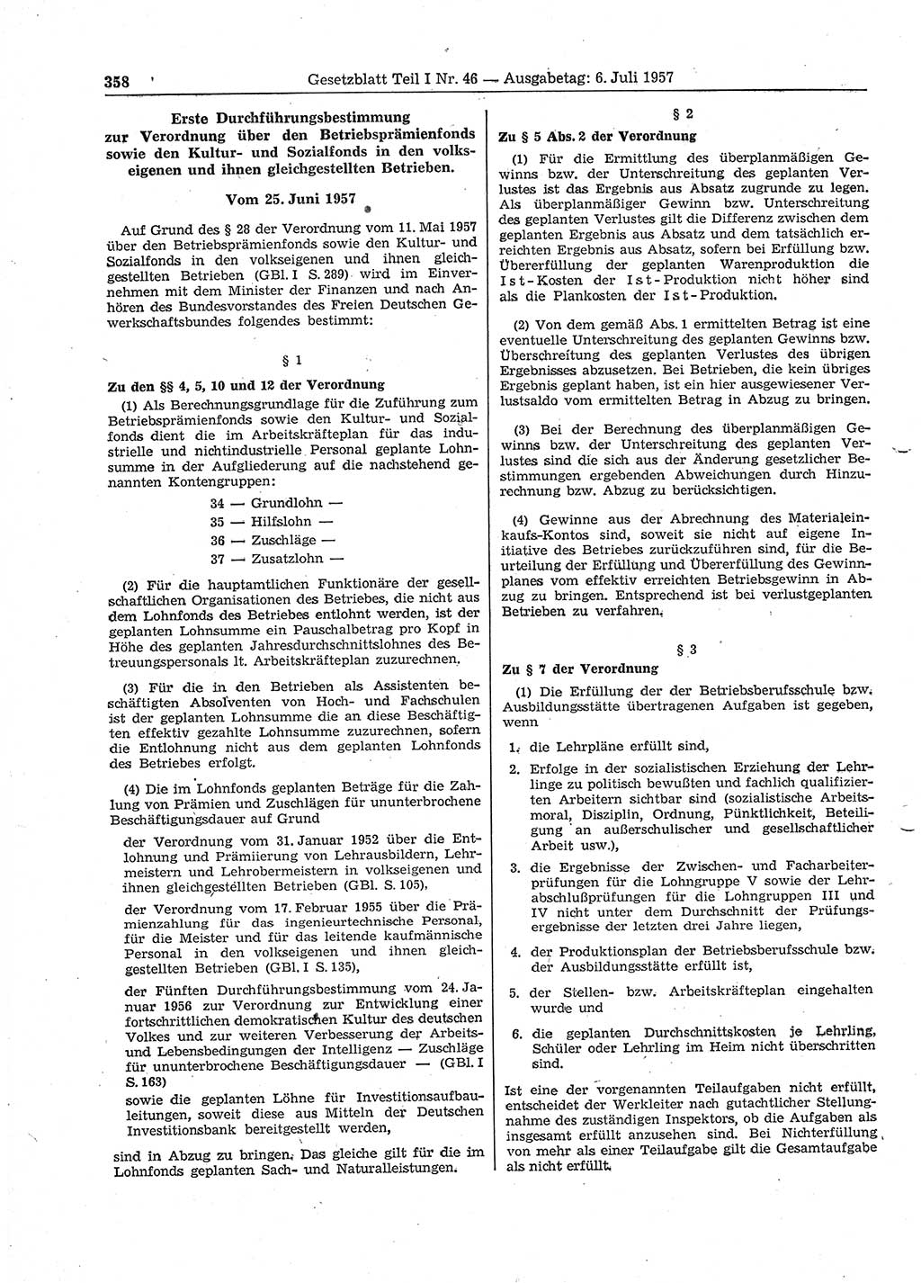 Gesetzblatt (GBl.) der Deutschen Demokratischen Republik (DDR) Teil Ⅰ 1957, Seite 358 (GBl. DDR Ⅰ 1957, S. 358)