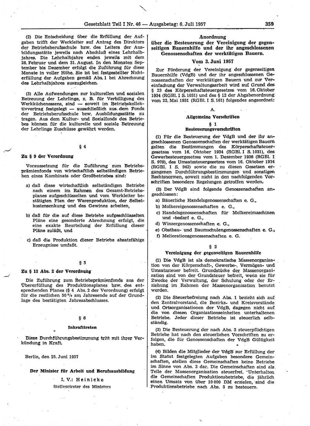 Gesetzblatt (GBl.) der Deutschen Demokratischen Republik (DDR) Teil Ⅰ 1957, Seite 359 (GBl. DDR Ⅰ 1957, S. 359)