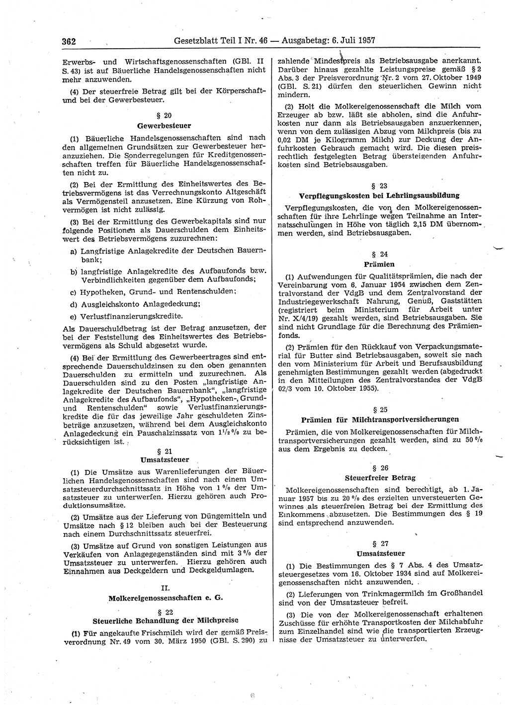 Gesetzblatt (GBl.) der Deutschen Demokratischen Republik (DDR) Teil Ⅰ 1957, Seite 362 (GBl. DDR Ⅰ 1957, S. 362)