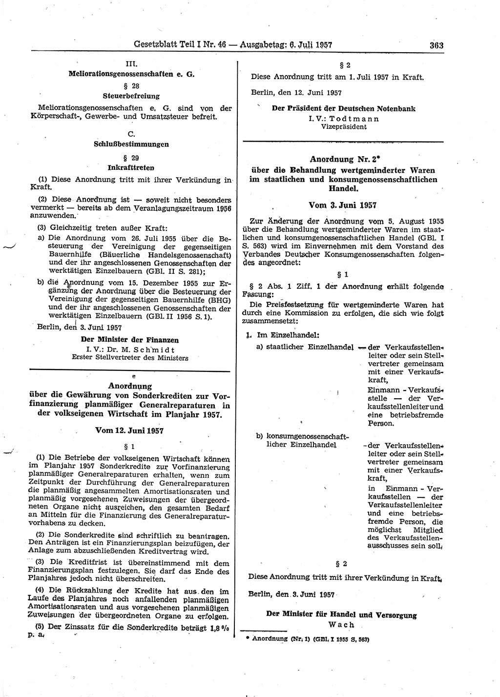 Gesetzblatt (GBl.) der Deutschen Demokratischen Republik (DDR) Teil Ⅰ 1957, Seite 363 (GBl. DDR Ⅰ 1957, S. 363)