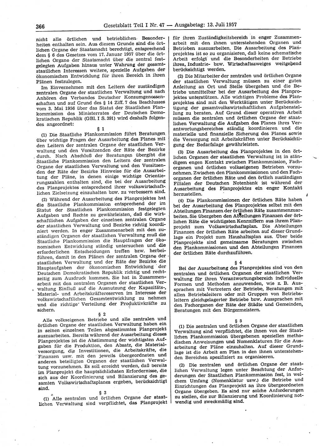 Gesetzblatt (GBl.) der Deutschen Demokratischen Republik (DDR) Teil Ⅰ 1957, Seite 366 (GBl. DDR Ⅰ 1957, S. 366)