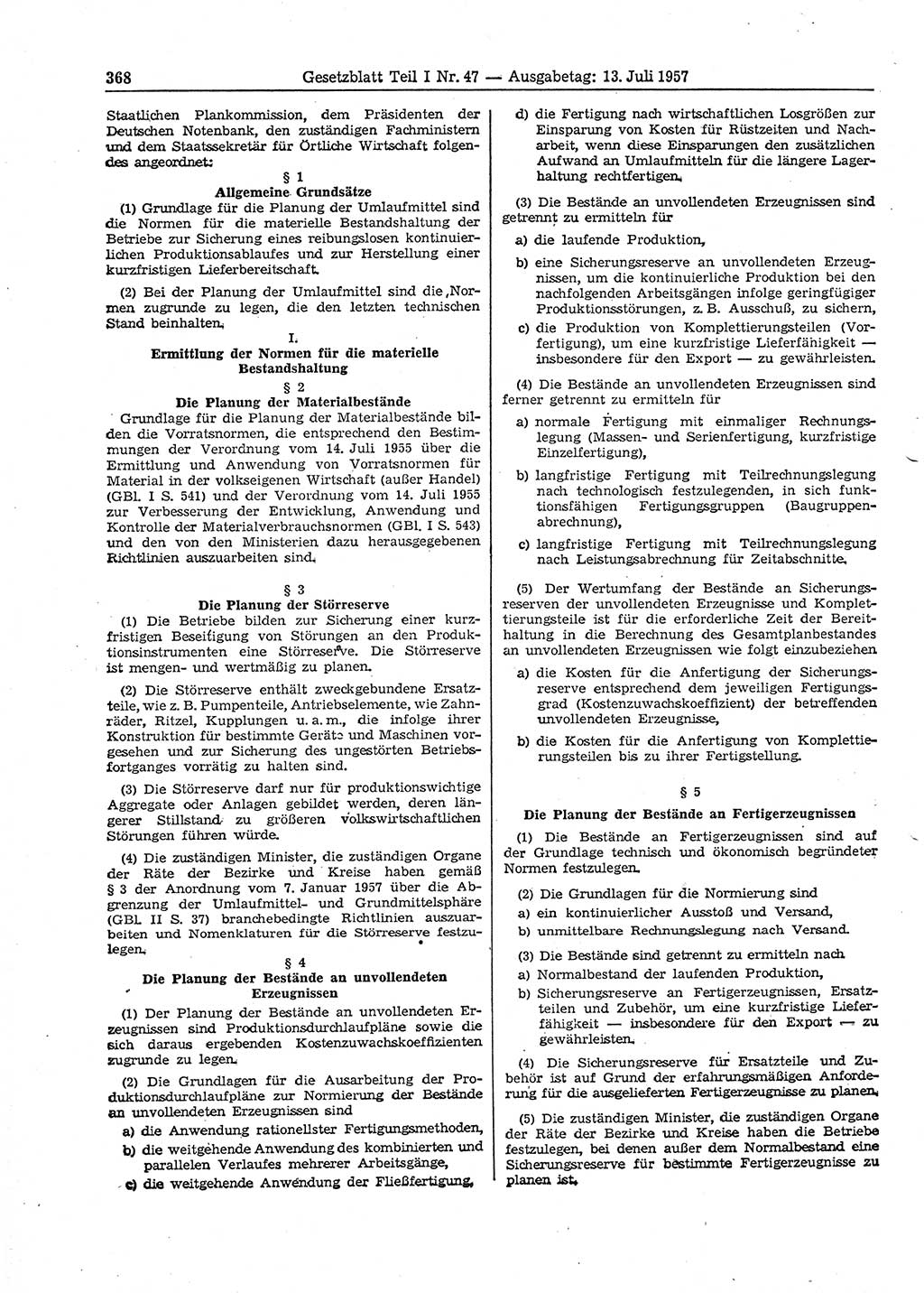 Gesetzblatt (GBl.) der Deutschen Demokratischen Republik (DDR) Teil Ⅰ 1957, Seite 368 (GBl. DDR Ⅰ 1957, S. 368)