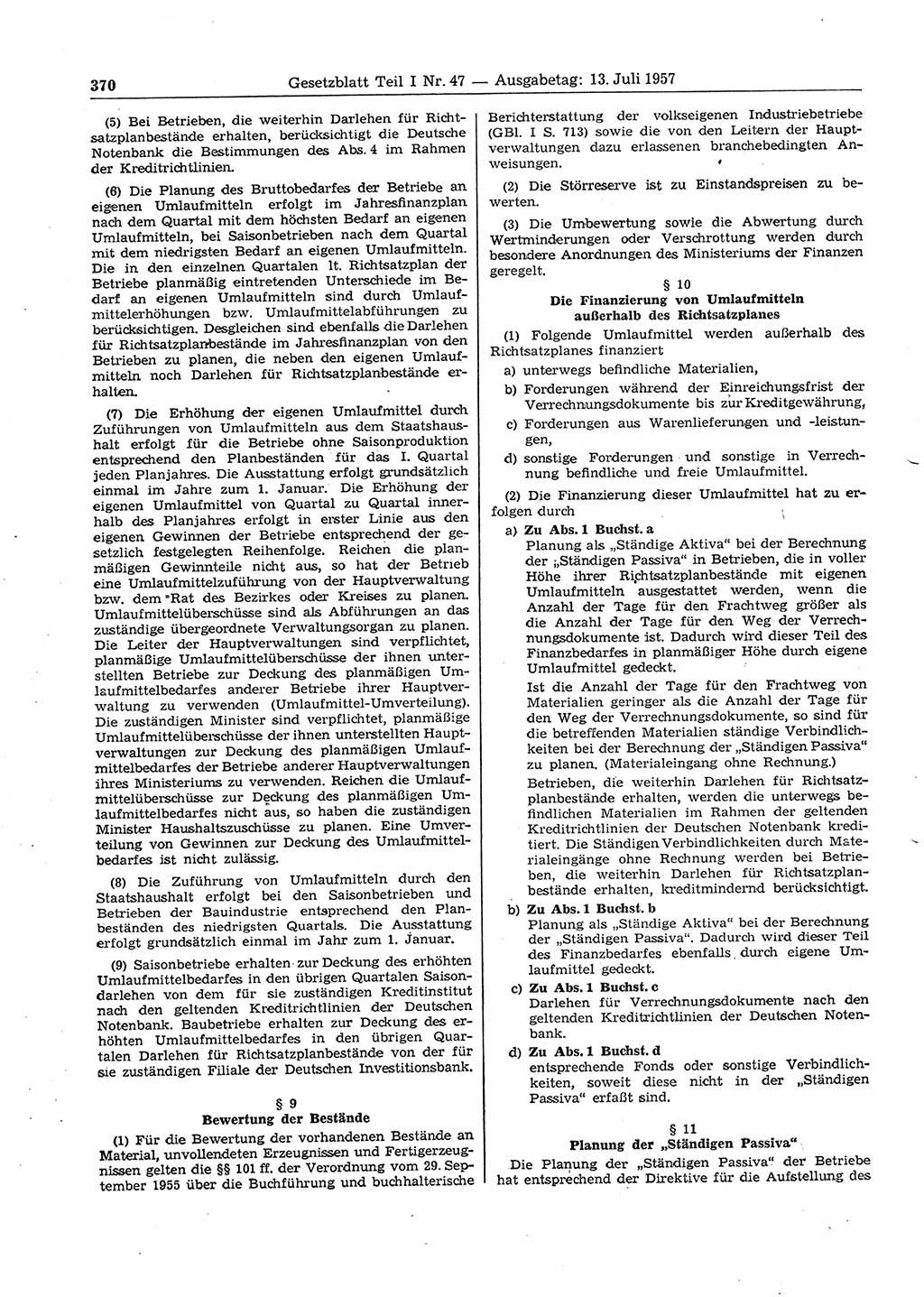 Gesetzblatt (GBl.) der Deutschen Demokratischen Republik (DDR) Teil Ⅰ 1957, Seite 370 (GBl. DDR Ⅰ 1957, S. 370)