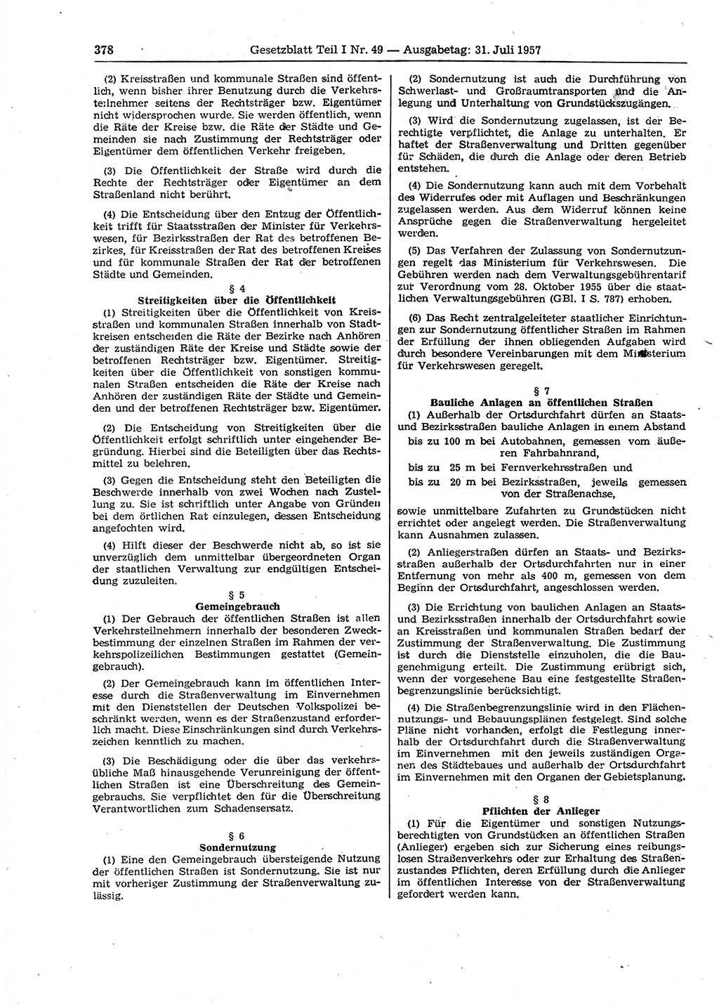 Gesetzblatt (GBl.) der Deutschen Demokratischen Republik (DDR) Teil Ⅰ 1957, Seite 378 (GBl. DDR Ⅰ 1957, S. 378)