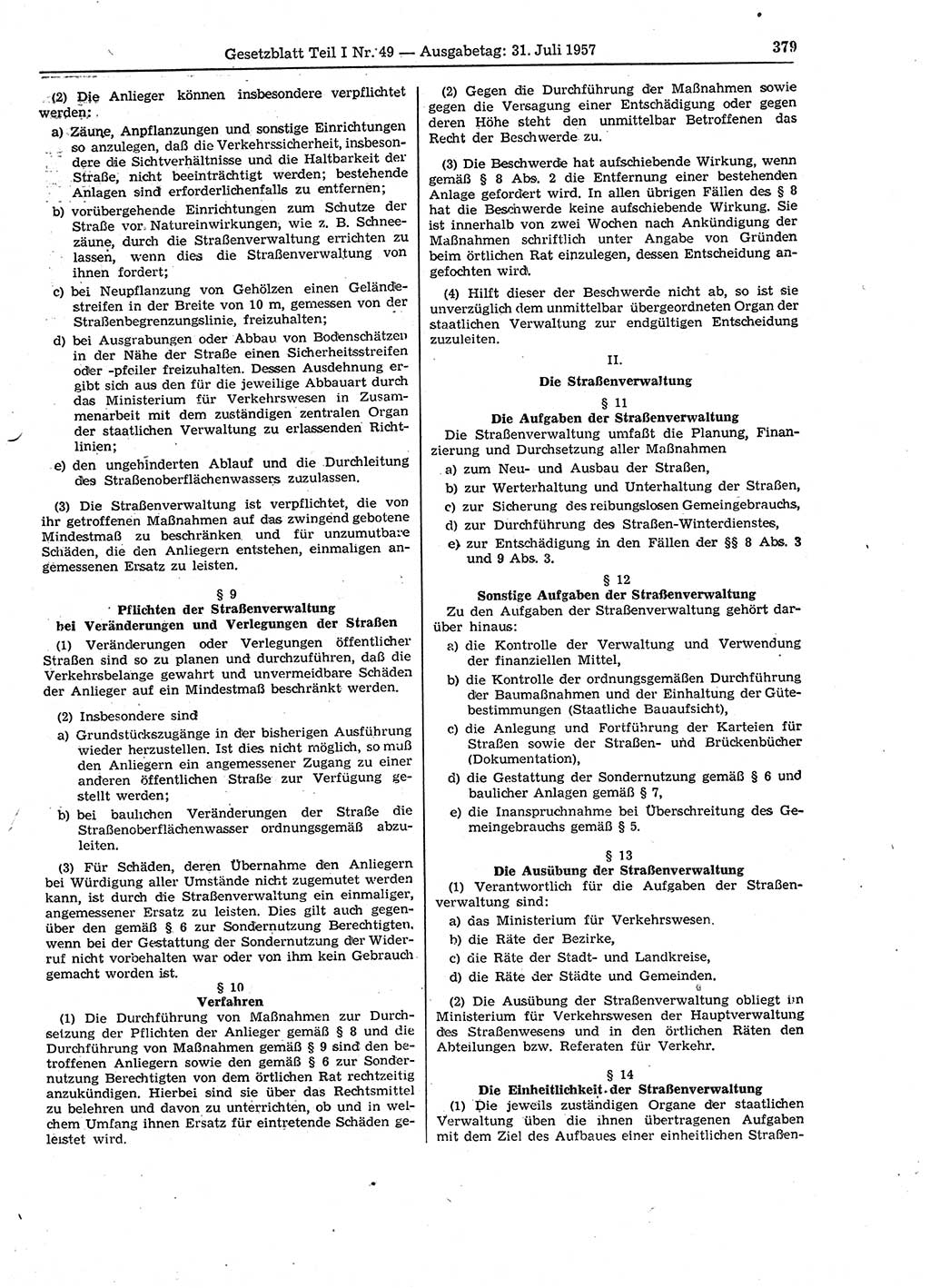 Gesetzblatt (GBl.) der Deutschen Demokratischen Republik (DDR) Teil Ⅰ 1957, Seite 379 (GBl. DDR Ⅰ 1957, S. 379)