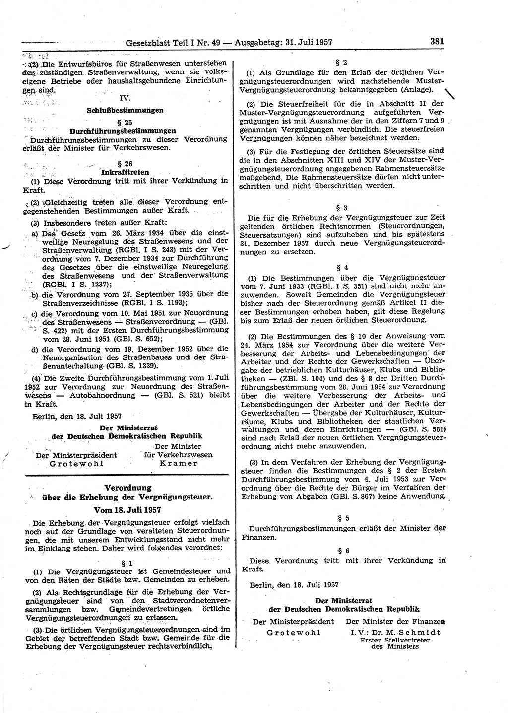 Gesetzblatt (GBl.) der Deutschen Demokratischen Republik (DDR) Teil Ⅰ 1957, Seite 381 (GBl. DDR Ⅰ 1957, S. 381)