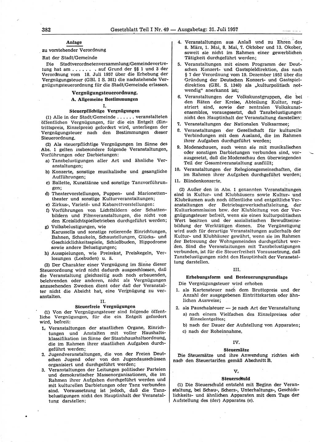 Gesetzblatt (GBl.) der Deutschen Demokratischen Republik (DDR) Teil Ⅰ 1957, Seite 382 (GBl. DDR Ⅰ 1957, S. 382)