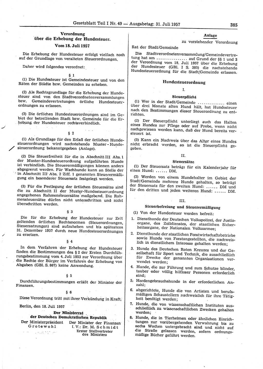 Gesetzblatt (GBl.) der Deutschen Demokratischen Republik (DDR) Teil Ⅰ 1957, Seite 385 (GBl. DDR Ⅰ 1957, S. 385)