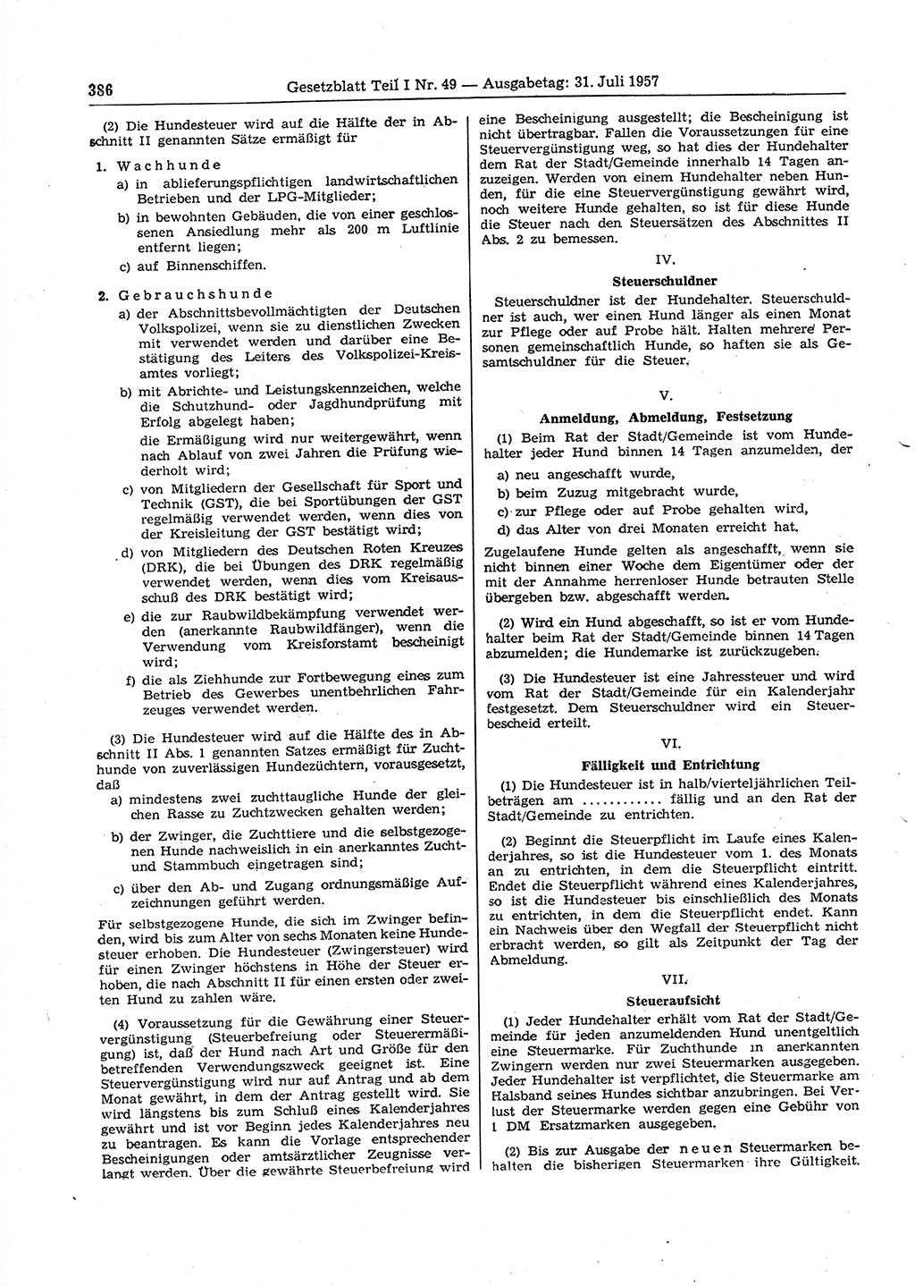 Gesetzblatt (GBl.) der Deutschen Demokratischen Republik (DDR) Teil Ⅰ 1957, Seite 386 (GBl. DDR Ⅰ 1957, S. 386)