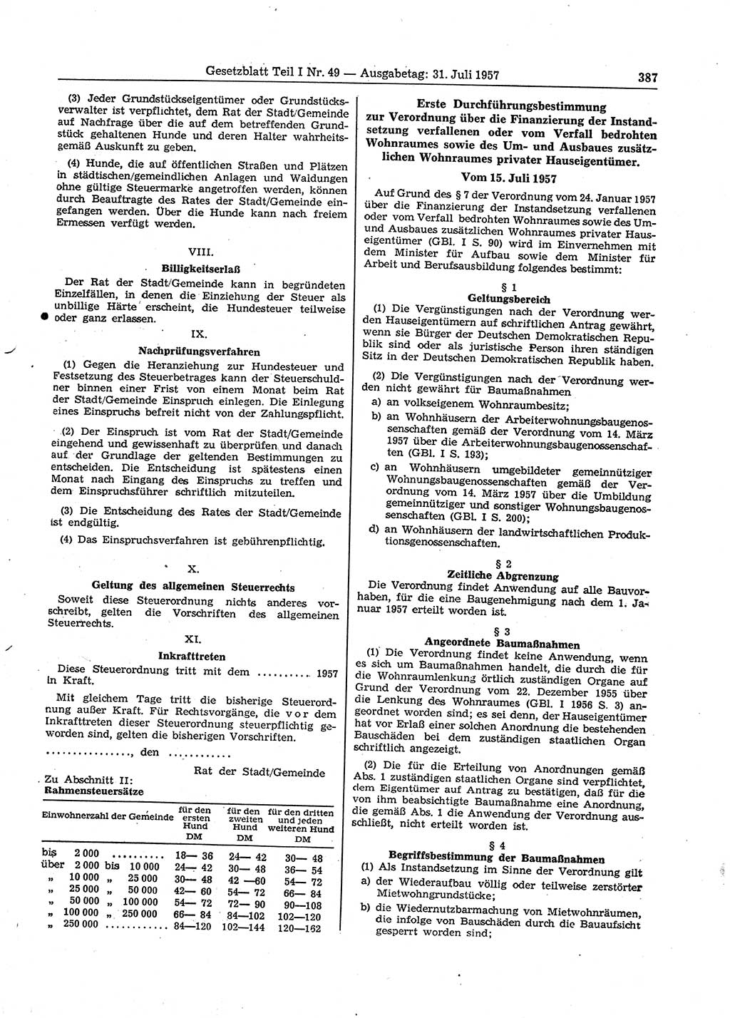 Gesetzblatt (GBl.) der Deutschen Demokratischen Republik (DDR) Teil Ⅰ 1957, Seite 387 (GBl. DDR Ⅰ 1957, S. 387)