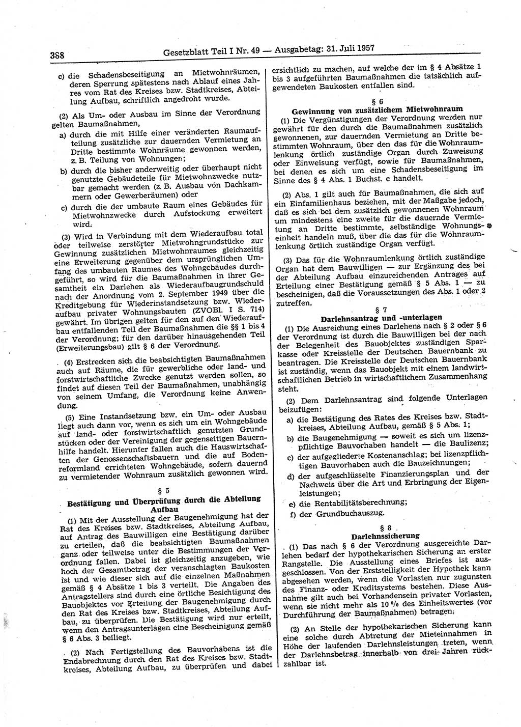 Gesetzblatt (GBl.) der Deutschen Demokratischen Republik (DDR) Teil Ⅰ 1957, Seite 388 (GBl. DDR Ⅰ 1957, S. 388)