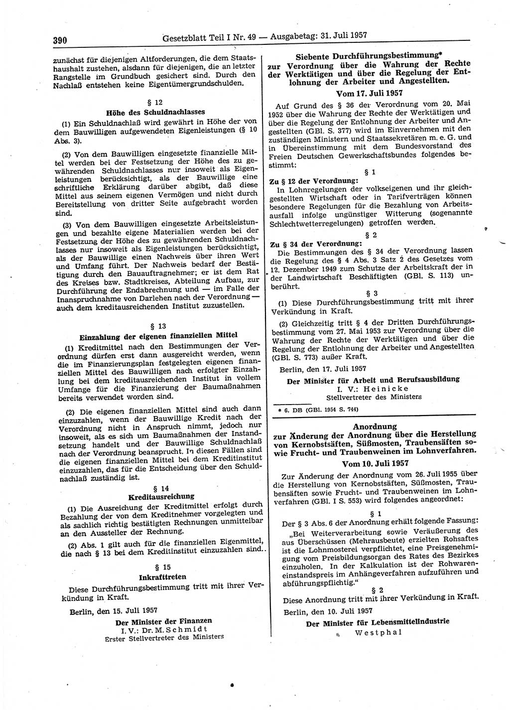 Gesetzblatt (GBl.) der Deutschen Demokratischen Republik (DDR) Teil Ⅰ 1957, Seite 390 (GBl. DDR Ⅰ 1957, S. 390)