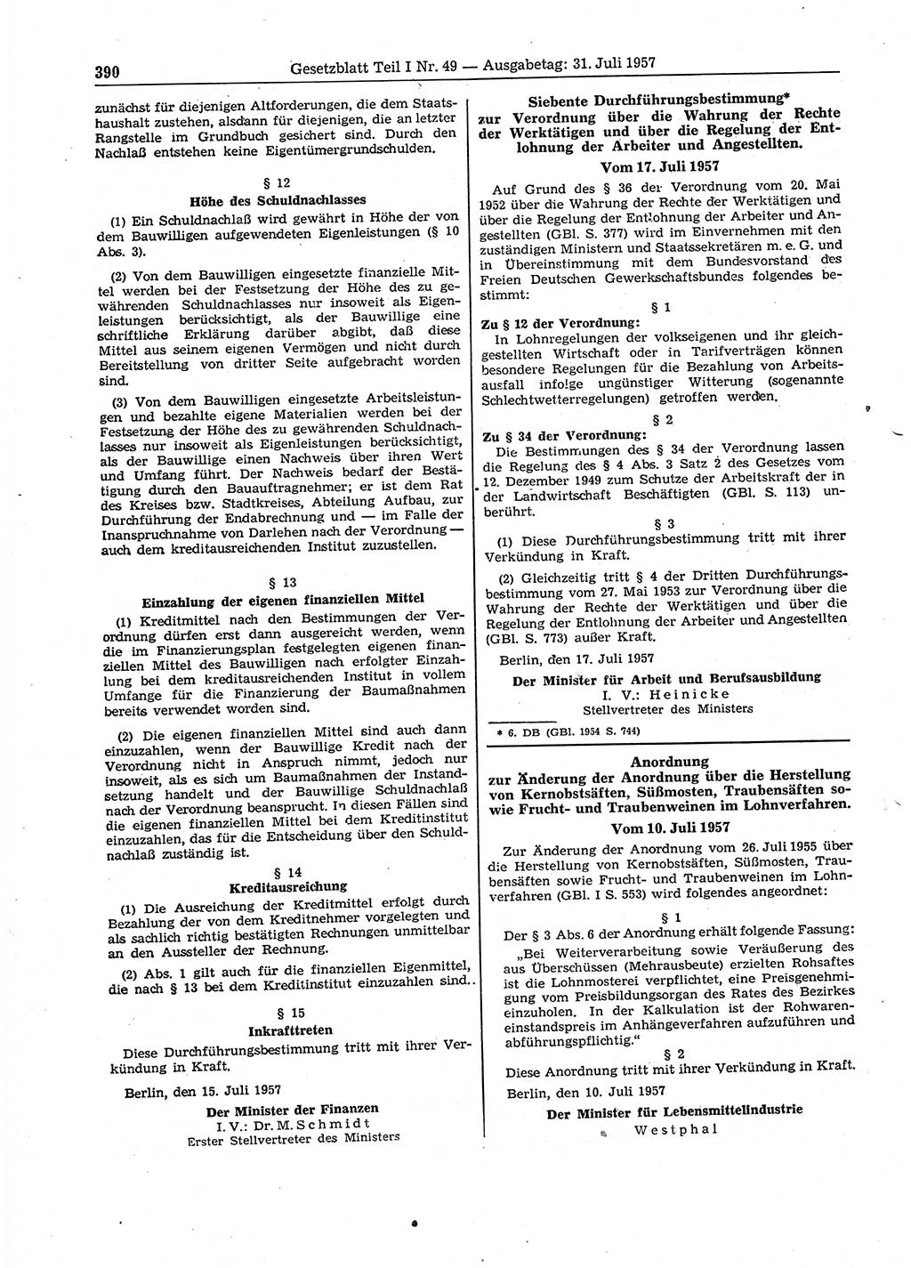 Gesetzblatt (GBl.) der Deutschen Demokratischen Republik (DDR) Teil Ⅰ 1957, Seite 390 (GBl. DDR Ⅰ 1957, S. 390)