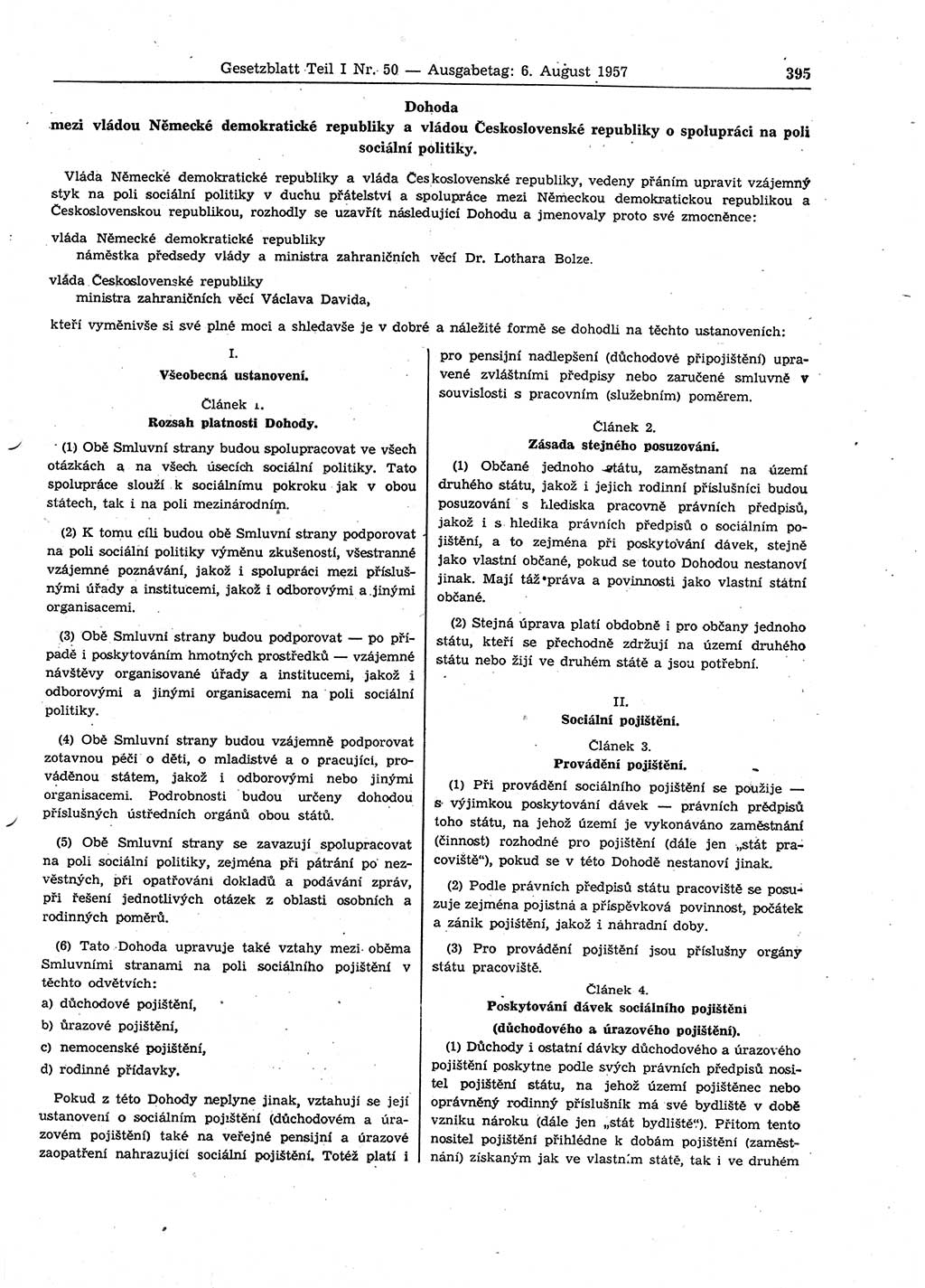 Gesetzblatt (GBl.) der Deutschen Demokratischen Republik (DDR) Teil Ⅰ 1957, Seite 395 (GBl. DDR Ⅰ 1957, S. 395)