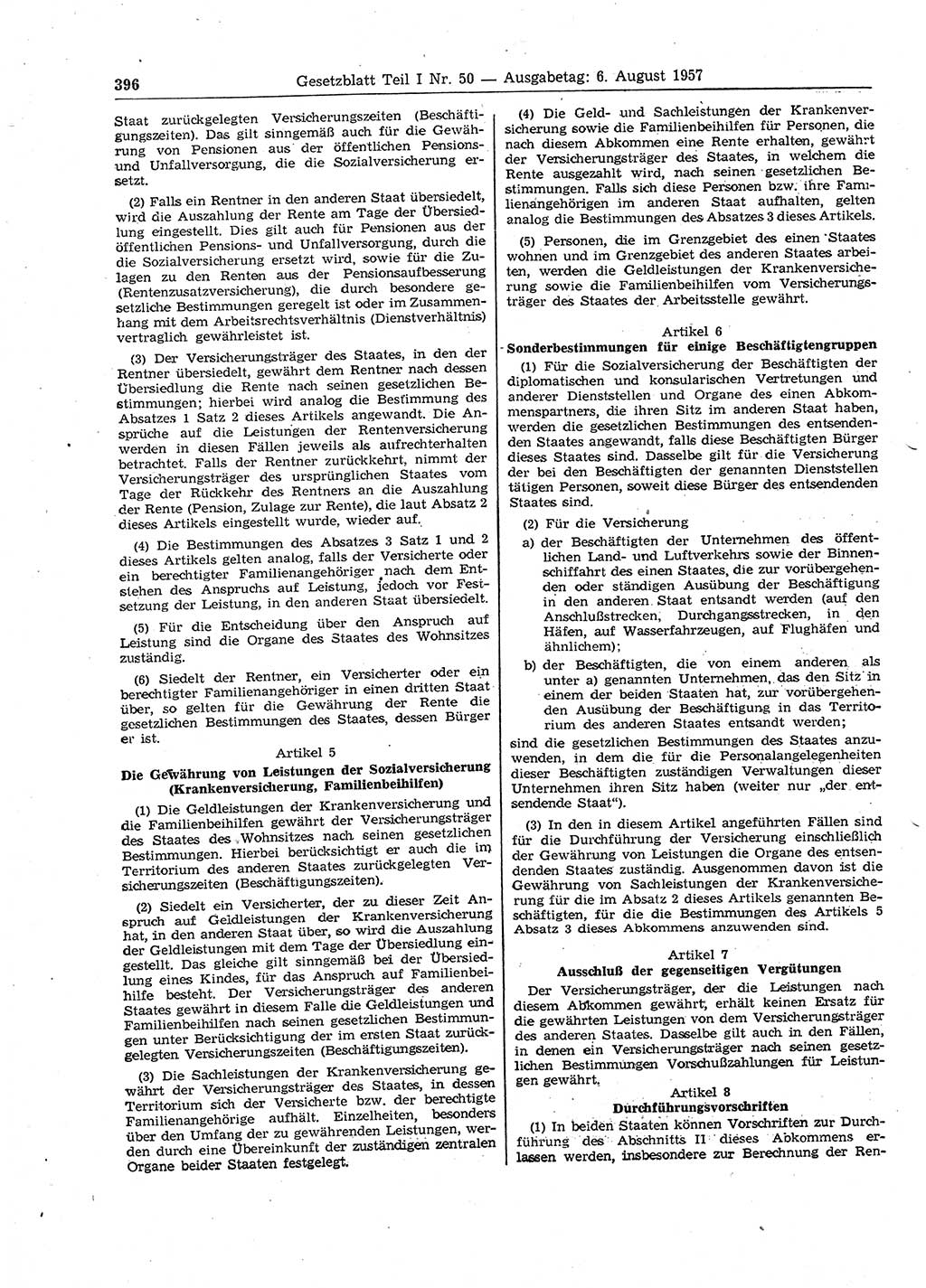 Gesetzblatt (GBl.) der Deutschen Demokratischen Republik (DDR) Teil Ⅰ 1957, Seite 396 (GBl. DDR Ⅰ 1957, S. 396)