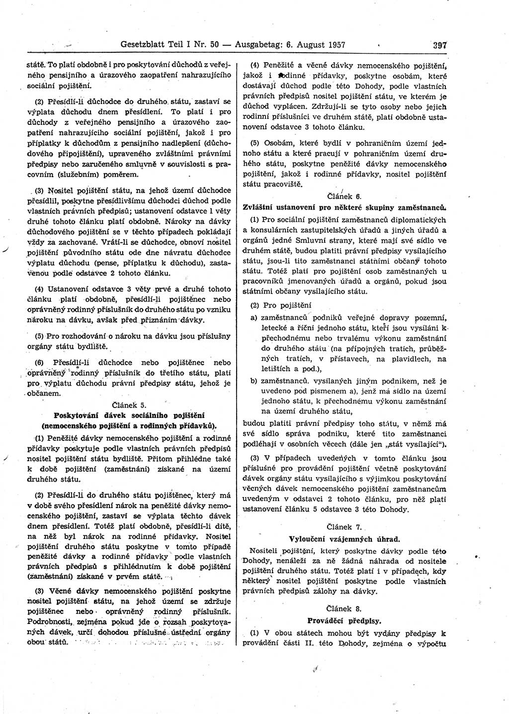 Gesetzblatt (GBl.) der Deutschen Demokratischen Republik (DDR) Teil Ⅰ 1957, Seite 397 (GBl. DDR Ⅰ 1957, S. 397)