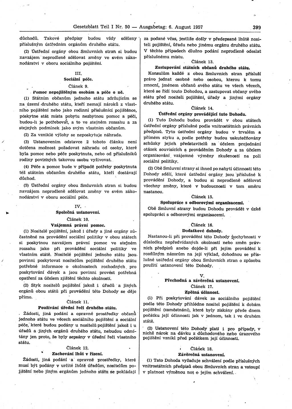 Gesetzblatt (GBl.) der Deutschen Demokratischen Republik (DDR) Teil Ⅰ 1957, Seite 399 (GBl. DDR Ⅰ 1957, S. 399)