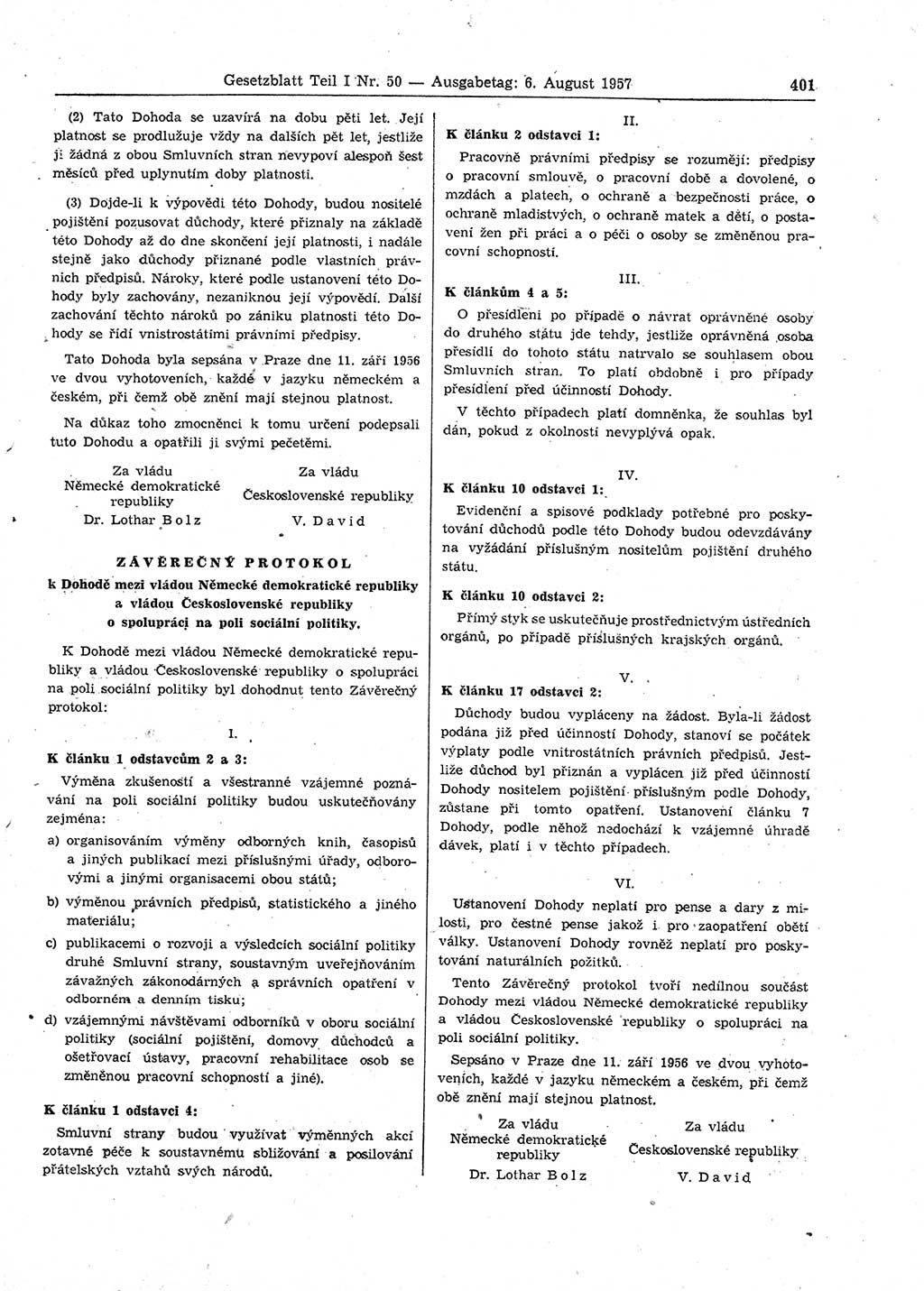 Gesetzblatt (GBl.) der Deutschen Demokratischen Republik (DDR) Teil Ⅰ 1957, Seite 401 (GBl. DDR Ⅰ 1957, S. 401)
