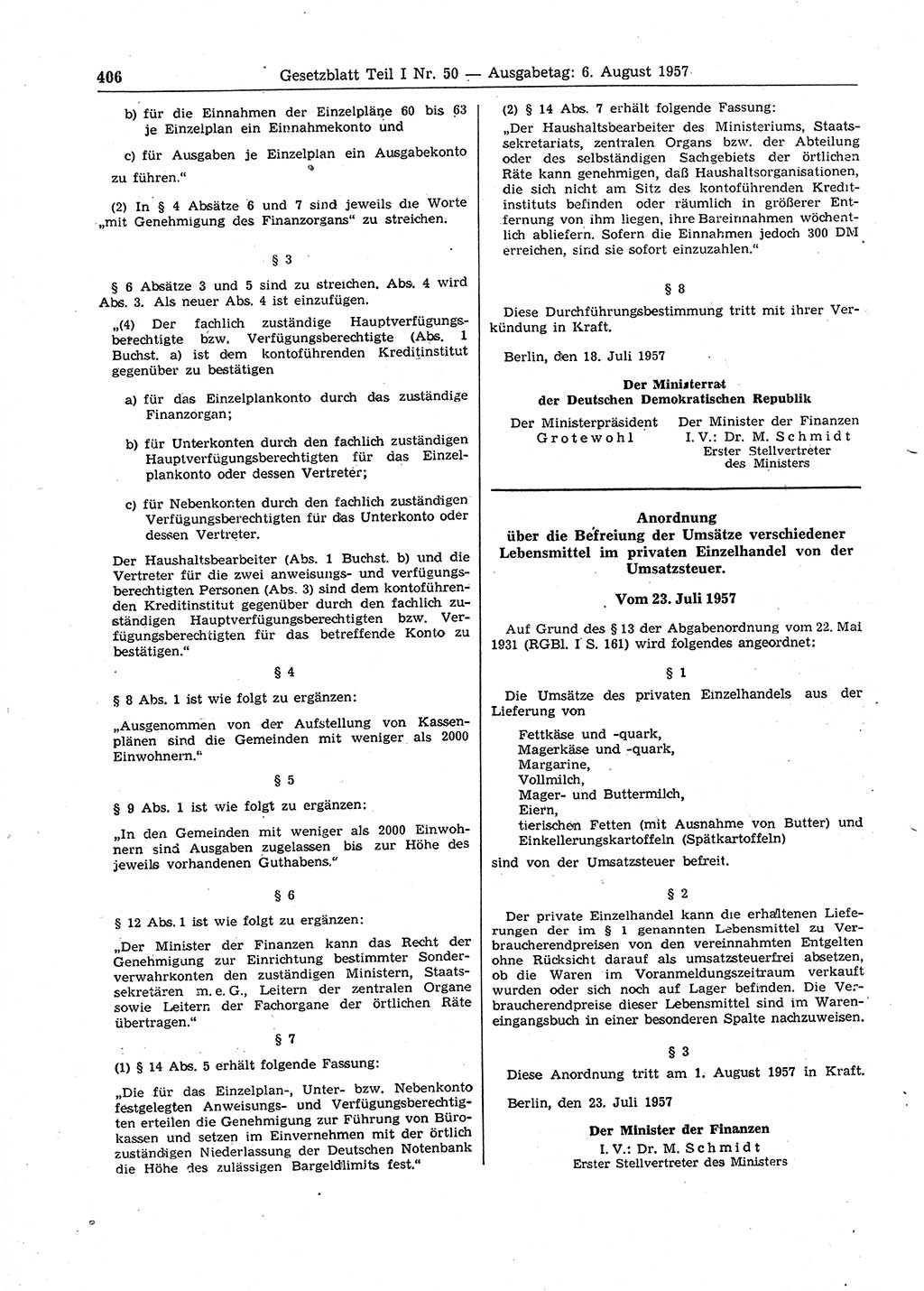 Gesetzblatt (GBl.) der Deutschen Demokratischen Republik (DDR) Teil Ⅰ 1957, Seite 406 (GBl. DDR Ⅰ 1957, S. 406)