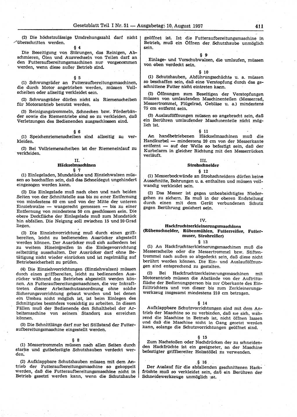 Gesetzblatt (GBl.) der Deutschen Demokratischen Republik (DDR) Teil Ⅰ 1957, Seite 411 (GBl. DDR Ⅰ 1957, S. 411)