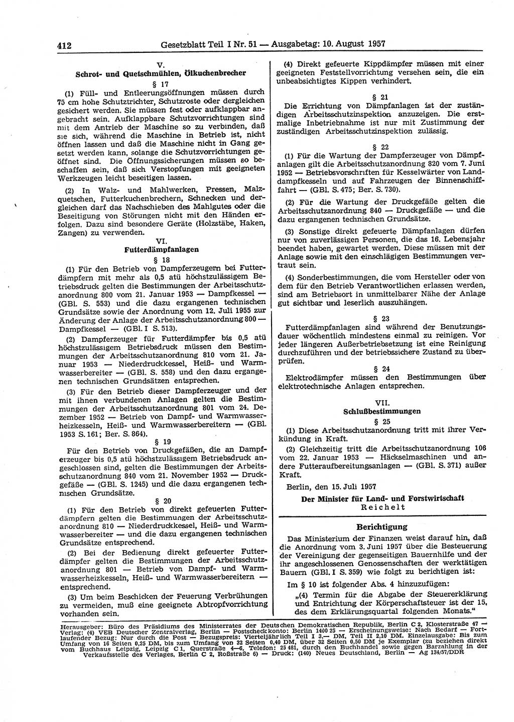Gesetzblatt (GBl.) der Deutschen Demokratischen Republik (DDR) Teil Ⅰ 1957, Seite 412 (GBl. DDR Ⅰ 1957, S. 412)