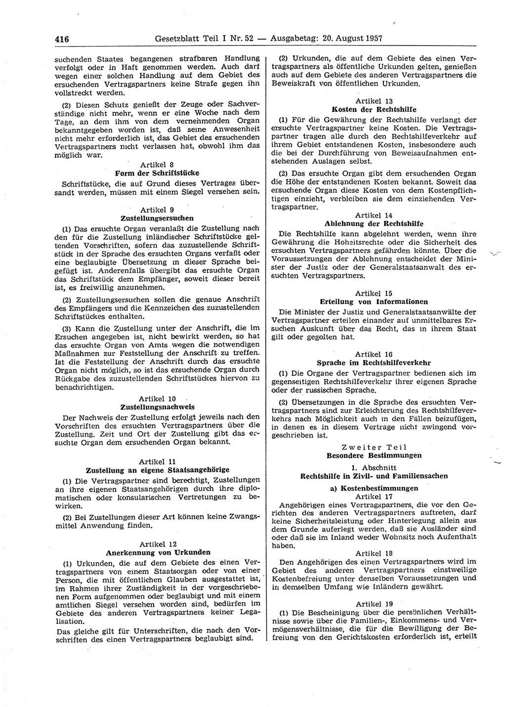 Gesetzblatt (GBl.) der Deutschen Demokratischen Republik (DDR) Teil Ⅰ 1957, Seite 416 (GBl. DDR Ⅰ 1957, S. 416)