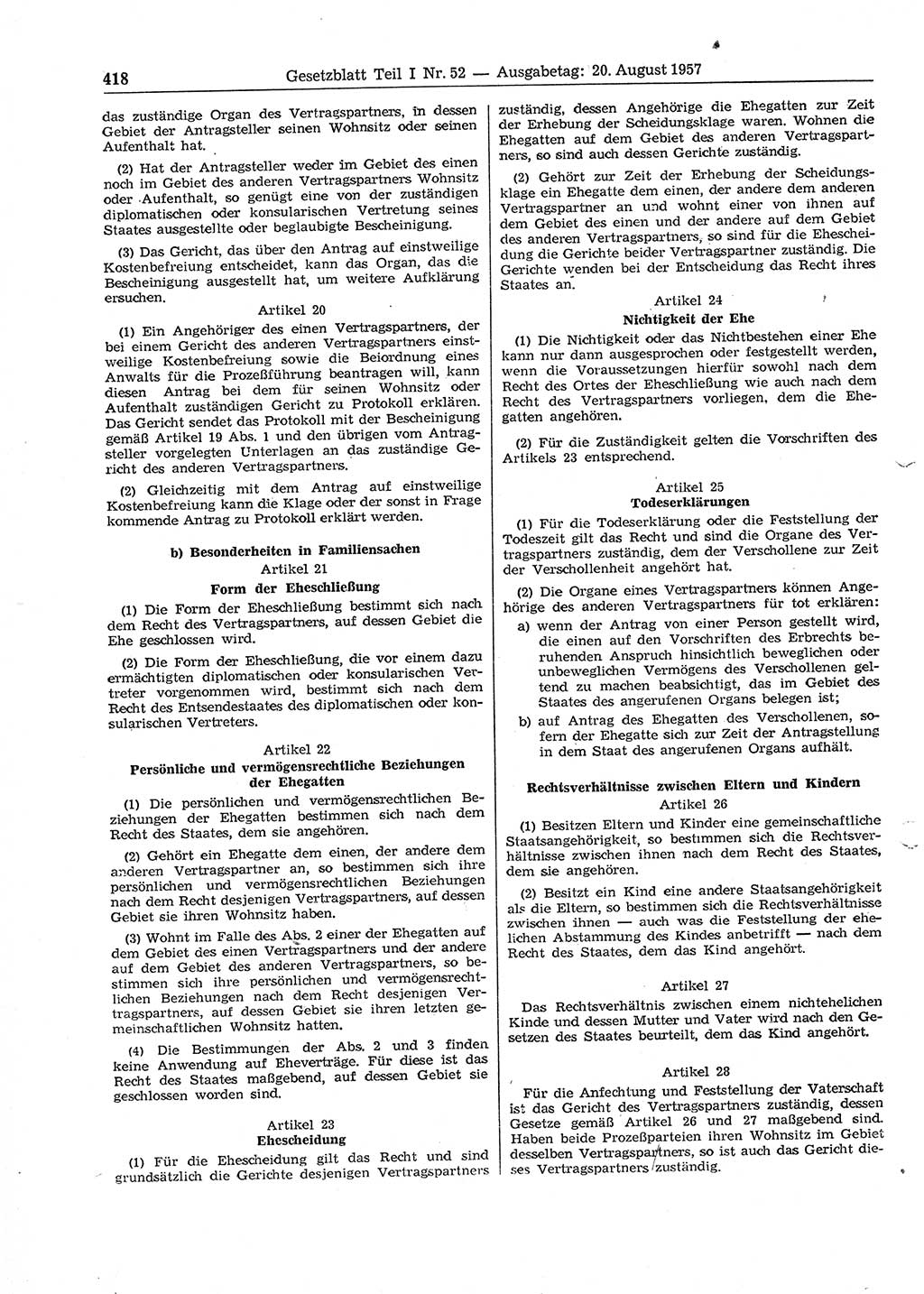 Gesetzblatt (GBl.) der Deutschen Demokratischen Republik (DDR) Teil Ⅰ 1957, Seite 418 (GBl. DDR Ⅰ 1957, S. 418)