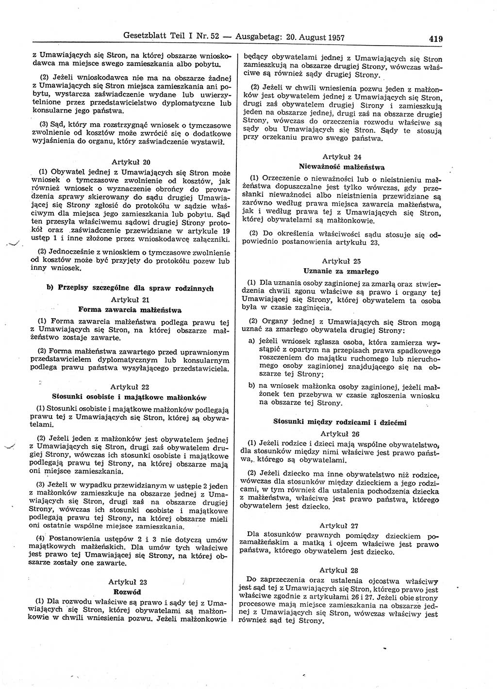 Gesetzblatt (GBl.) der Deutschen Demokratischen Republik (DDR) Teil Ⅰ 1957, Seite 419 (GBl. DDR Ⅰ 1957, S. 419)