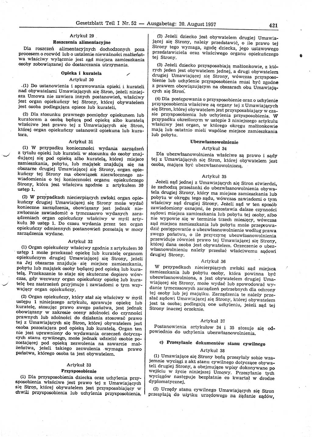 Gesetzblatt (GBl.) der Deutschen Demokratischen Republik (DDR) Teil Ⅰ 1957, Seite 421 (GBl. DDR Ⅰ 1957, S. 421)