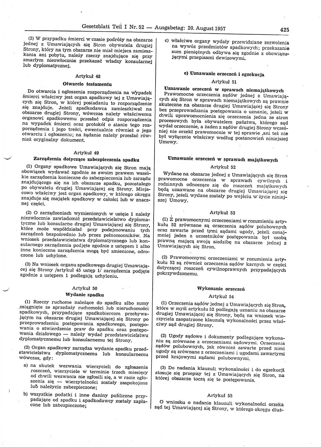 Gesetzblatt (GBl.) der Deutschen Demokratischen Republik (DDR) Teil Ⅰ 1957, Seite 425 (GBl. DDR Ⅰ 1957, S. 425)