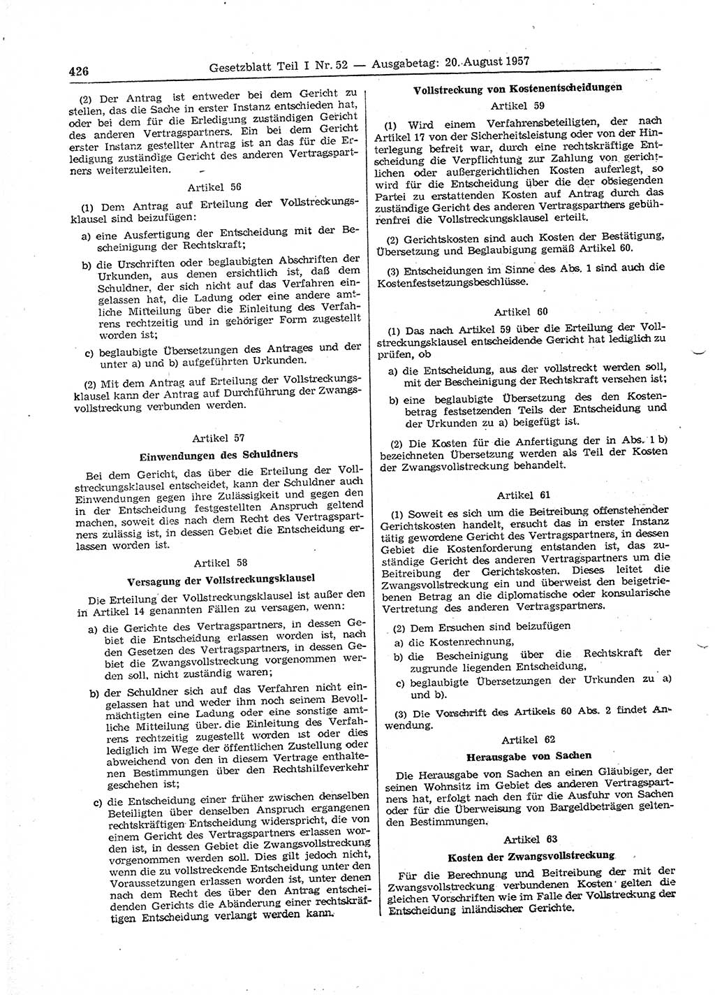 Gesetzblatt (GBl.) der Deutschen Demokratischen Republik (DDR) Teil Ⅰ 1957, Seite 426 (GBl. DDR Ⅰ 1957, S. 426)
