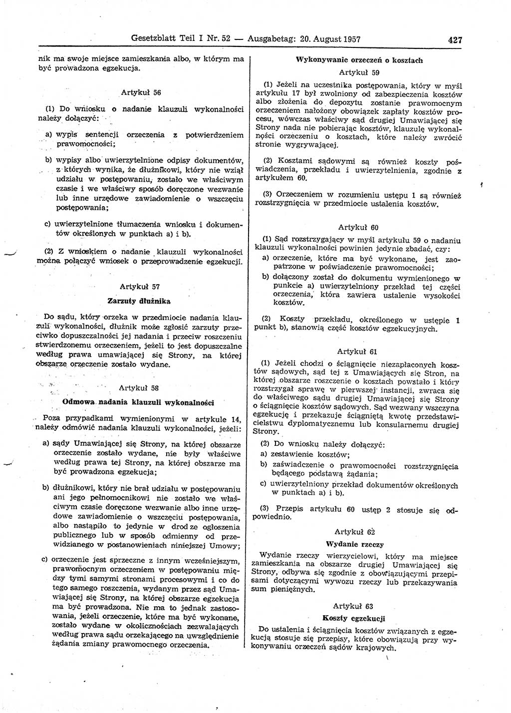 Gesetzblatt (GBl.) der Deutschen Demokratischen Republik (DDR) Teil Ⅰ 1957, Seite 427 (GBl. DDR Ⅰ 1957, S. 427)