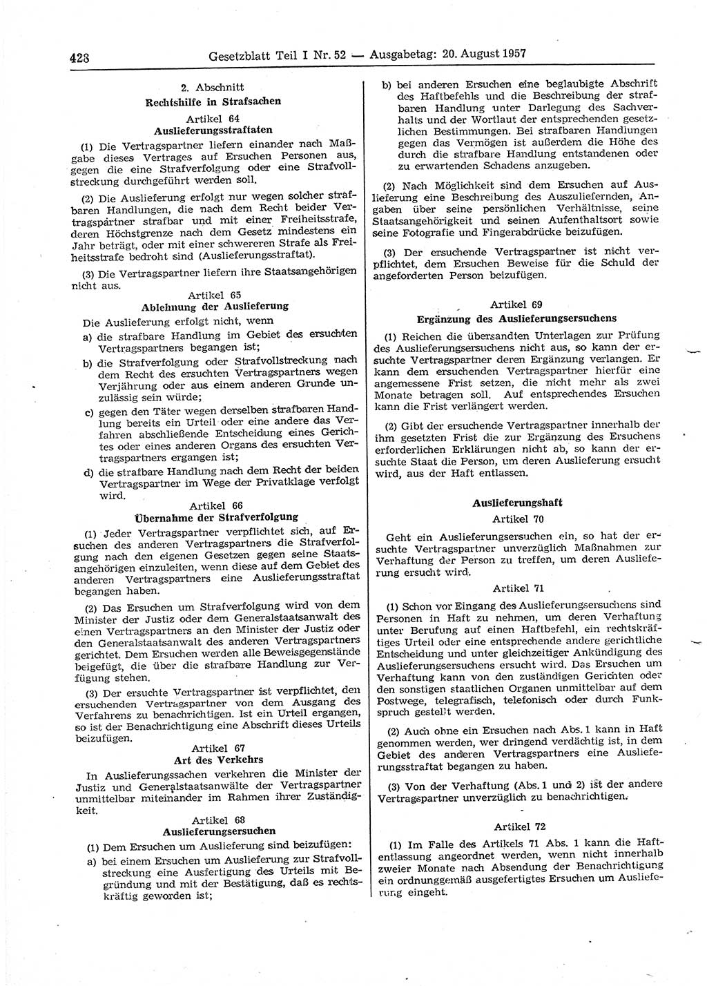 Gesetzblatt (GBl.) der Deutschen Demokratischen Republik (DDR) Teil Ⅰ 1957, Seite 428 (GBl. DDR Ⅰ 1957, S. 428)