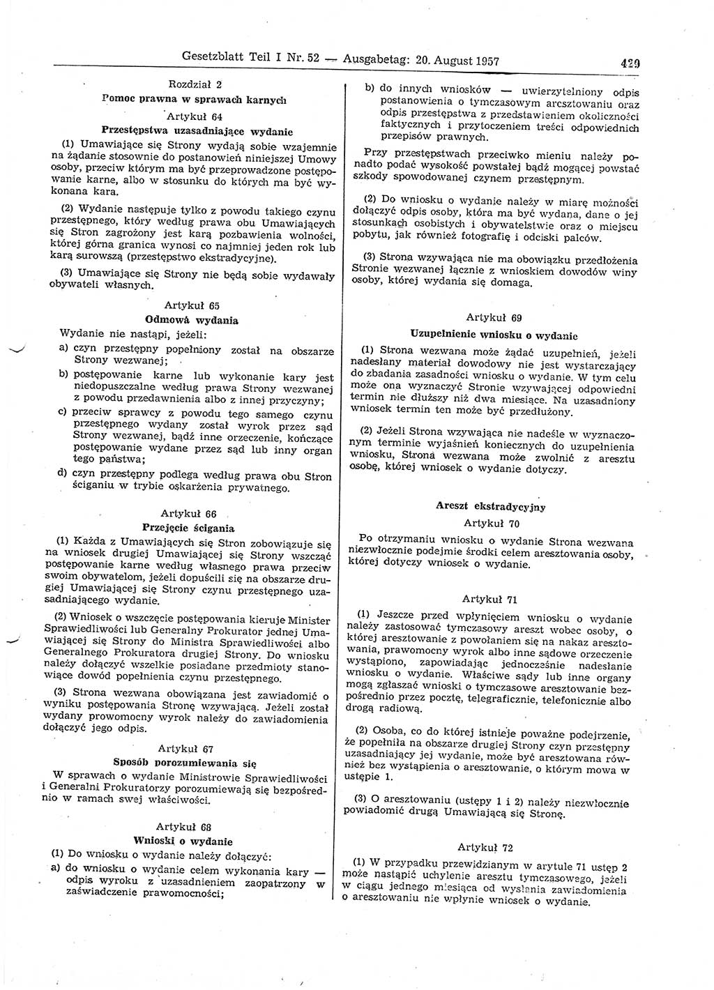 Gesetzblatt (GBl.) der Deutschen Demokratischen Republik (DDR) Teil Ⅰ 1957, Seite 429 (GBl. DDR Ⅰ 1957, S. 429)