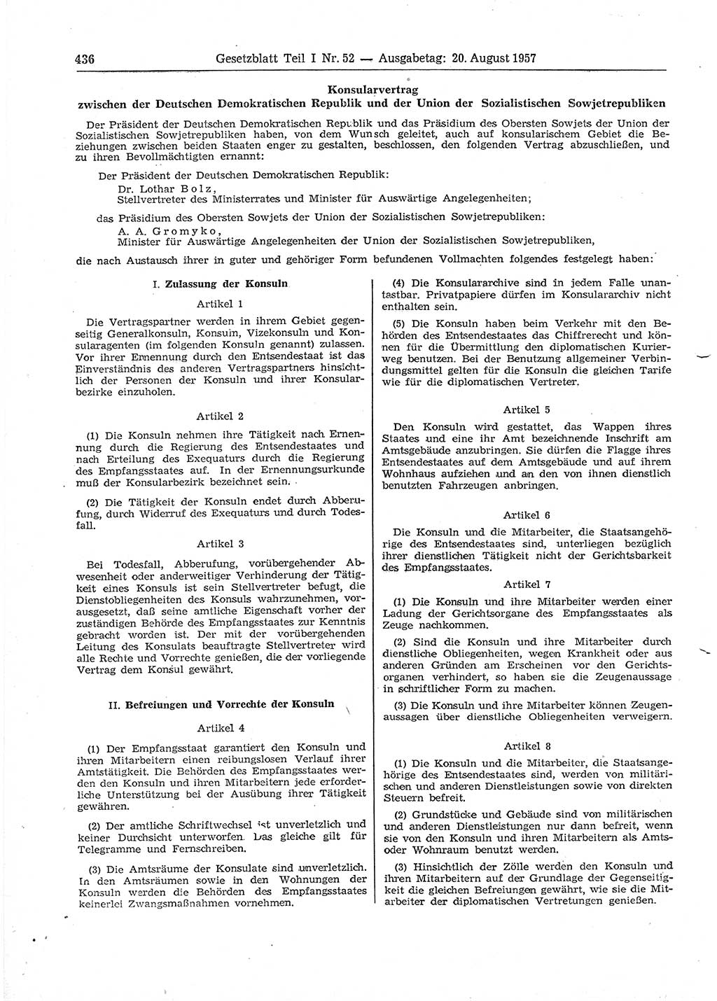 Gesetzblatt (GBl.) der Deutschen Demokratischen Republik (DDR) Teil Ⅰ 1957, Seite 436 (GBl. DDR Ⅰ 1957, S. 436)