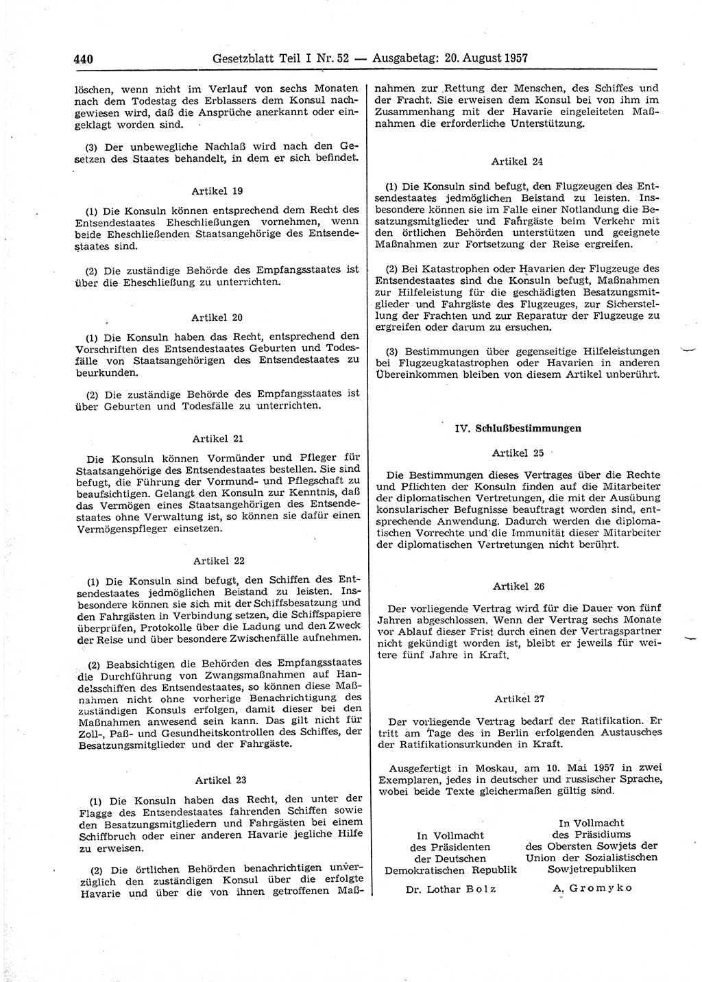 Gesetzblatt (GBl.) der Deutschen Demokratischen Republik (DDR) Teil Ⅰ 1957, Seite 440 (GBl. DDR Ⅰ 1957, S. 440)