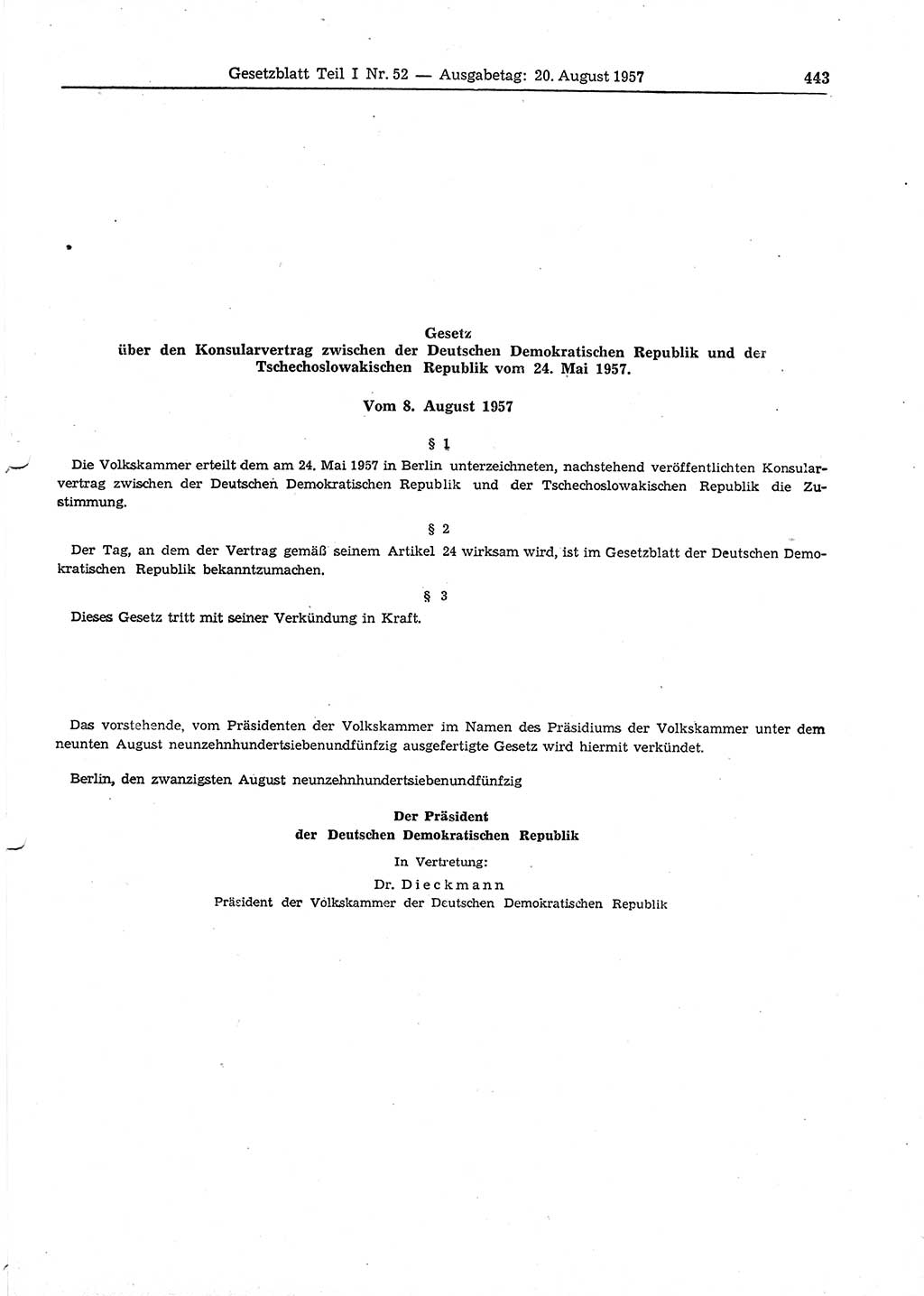 Gesetzblatt (GBl.) der Deutschen Demokratischen Republik (DDR) Teil Ⅰ 1957, Seite 443 (GBl. DDR Ⅰ 1957, S. 443)