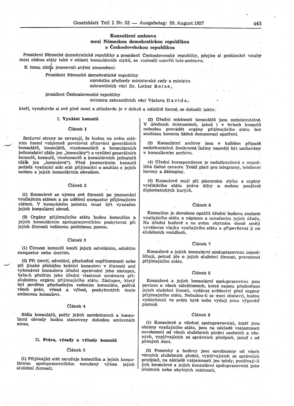 Gesetzblatt (GBl.) der Deutschen Demokratischen Republik (DDR) Teil Ⅰ 1957, Seite 445 (GBl. DDR Ⅰ 1957, S. 445)