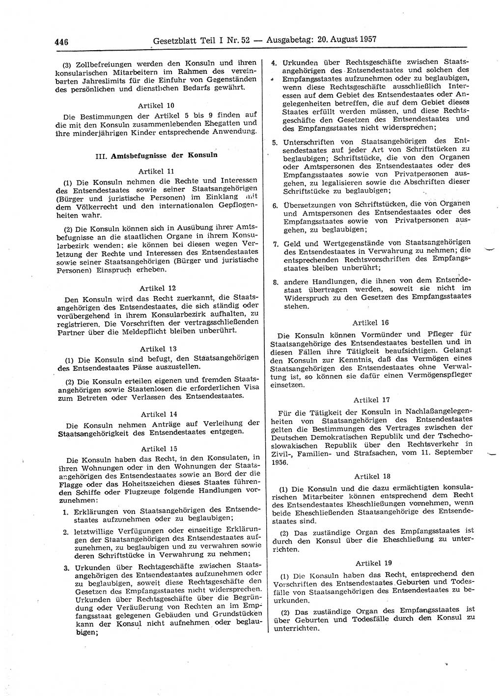 Gesetzblatt (GBl.) der Deutschen Demokratischen Republik (DDR) Teil Ⅰ 1957, Seite 446 (GBl. DDR Ⅰ 1957, S. 446)